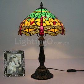 12 Inch European Stained Glass Dragonfly Style Table Lamp