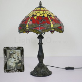 12 Inch European Stained Glass Dragonfly Style Table Lamp