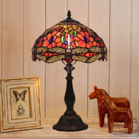 12 Inch European Stained Glass Dragonfly Style Table Lamp