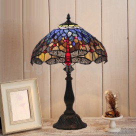 12 Inch European Stained Glass Dragonfly Style Table Lamp