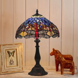 12 Inch European Stained Glass Dragonfly Style Table Lamp