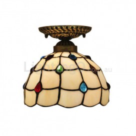 8 Inch American Simple Stained Glass Flush Mount