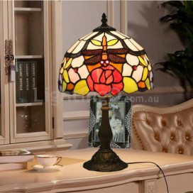 10 Inch European Stained Glass Dragonfly Style Table Lamp