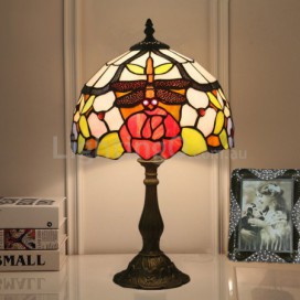 10 Inch European Stained Glass Dragonfly Style Table Lamp