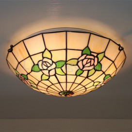 16 Inch European Stained Glass Rose Style Flush Mount