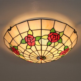 16 Inch European Stained Glass Rose Style Flush Mount