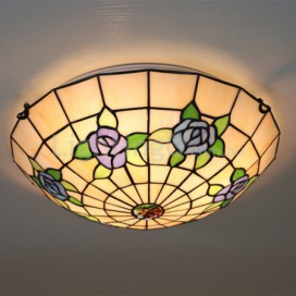 16 Inch European Stained Glass Rose Style Flush Mount