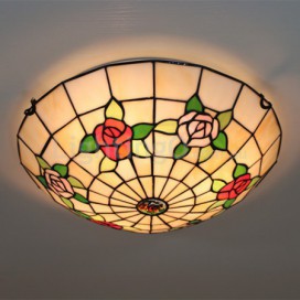 16 Inch European Stained Glass Rose Style Flush Mount