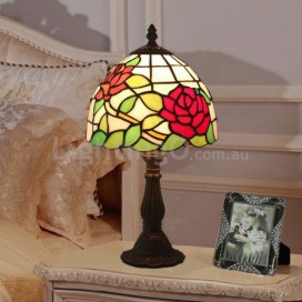 8 Inch European Stained Glass Rose Style Table Lamp