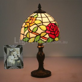 8 Inch European Stained Glass Rose Style Table Lamp