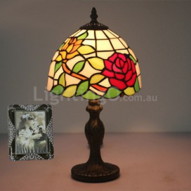 8 Inch European Stained Glass Rose Style Table Lamp