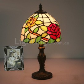 8 Inch European Stained Glass Rose Style Table Lamp