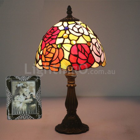 8 Inch European Stained Glass Rose Style Table Lamp