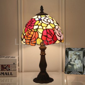 8 Inch European Stained Glass Rose Style Table Lamp