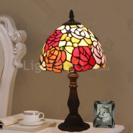 8 Inch European Stained Glass Rose Style Table Lamp