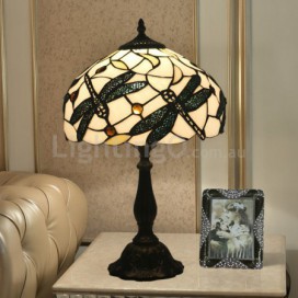 12 Inch European Stained Glass Dragonfly Style Table Lamp