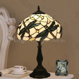 12 Inch European Stained Glass Dragonfly Style Table Lamp