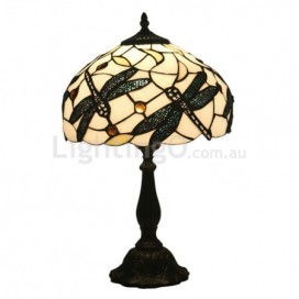 12 Inch European Stained Glass Dragonfly Style Table Lamp