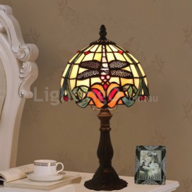 8 Inch European Stained Glass Dragonfly Style Table Lamp