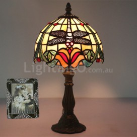 8 Inch European Stained Glass Dragonfly Style Table Lamp