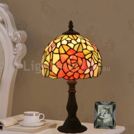 8 Inch European Stained Glass Rose Style Table Lamp