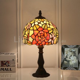 8 Inch European Stained Glass Rose Style Table Lamp