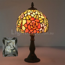 8 Inch European Stained Glass Rose Style Table Lamp