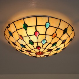 16 Inch European Stained Glass Flush Mount