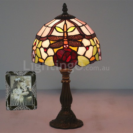 8 Inch European Stained Glass Dragonfly Style Table Lamp