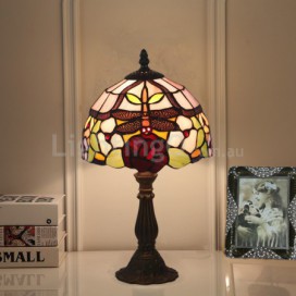 8 Inch European Stained Glass Dragonfly Style Table Lamp