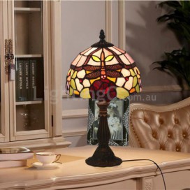 8 Inch European Stained Glass Dragonfly Style Table Lamp