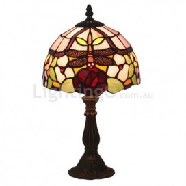 8 Inch European Stained Glass Dragonfly Style Table Lamp