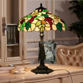 16 Inch European Stained Glass Grape Style Table Lamp