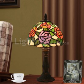 8 Inch European Stained Glass Rose Style Table Lamp