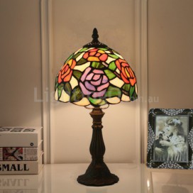 8 Inch European Stained Glass Rose Style Table Lamp