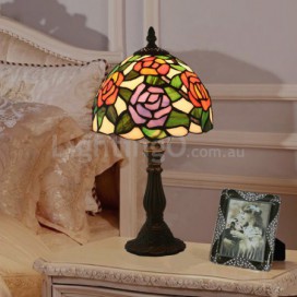 8 Inch European Stained Glass Rose Style Table Lamp