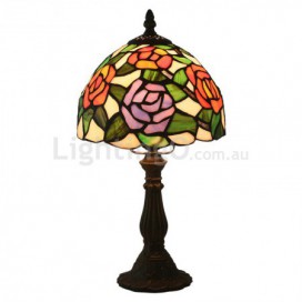 8 Inch European Stained Glass Rose Style Table Lamp