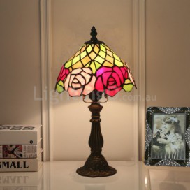 8 Inch European Stained Glass Rose Style Table Lamp