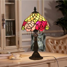 8 Inch European Stained Glass Rose Style Table Lamp