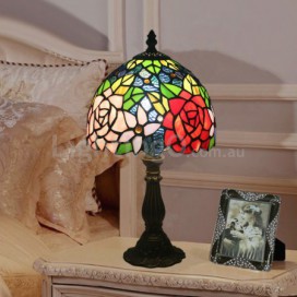 8 Inch European Stained Glass Rose Style Table Lamp