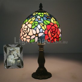 8 Inch European Stained Glass Rose Style Table Lamp