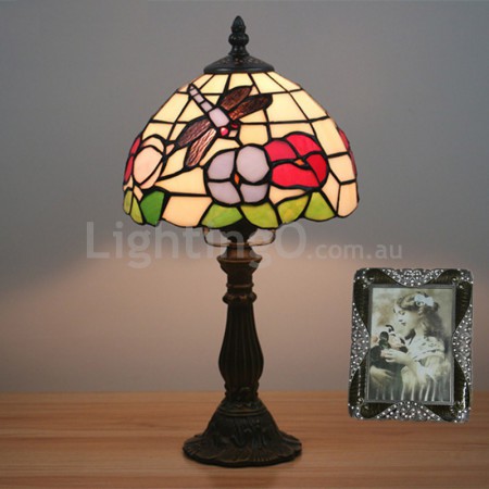 8 Inch European Stained Glass Dragonfly Style Table Lamp