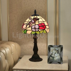 8 Inch European Stained Glass Dragonfly Style Table Lamp