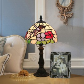 8 Inch European Stained Glass Dragonfly Style Table Lamp