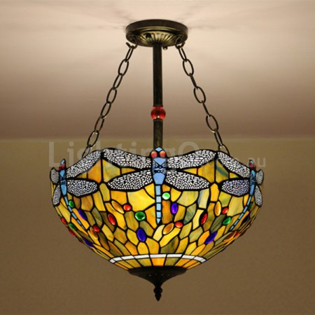 16 Inch European Stained Glass Flush Mount