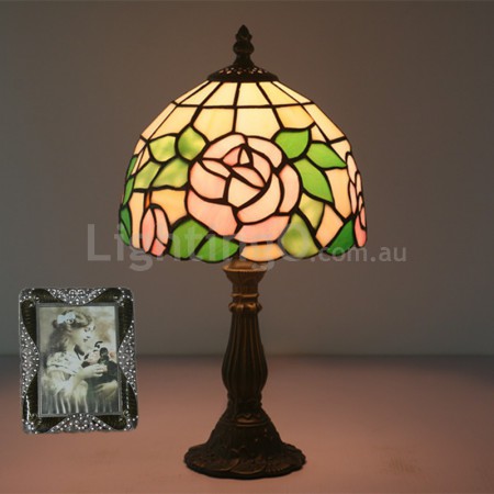 8 Inch European Stained Glass Rose Style Table Lamp