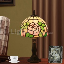 8 Inch European Stained Glass Rose Style Table Lamp