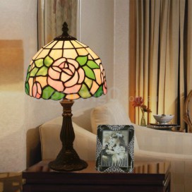 8 Inch European Stained Glass Rose Style Table Lamp