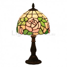 8 Inch European Stained Glass Rose Style Table Lamp