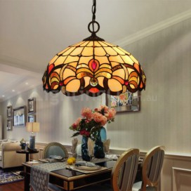 16 Inch European Stained Glass Baroque Style Pendant Light